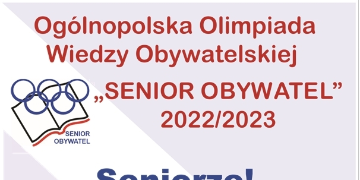 Plakat informujący o Olimpiadzie Wiedzy Obywatelskiej "Senior Obywatel" 