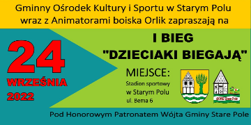 Plakat zachęcający do udziału w I Biegu "DZIECIAKI BIEGAJĄ"