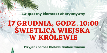 Plakat informujący o kiermaszu charytatywnym dla Olafa